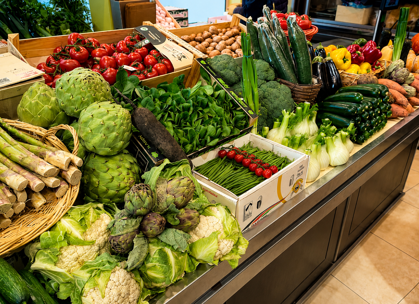 Primeurs : artichauts, tomates grappes